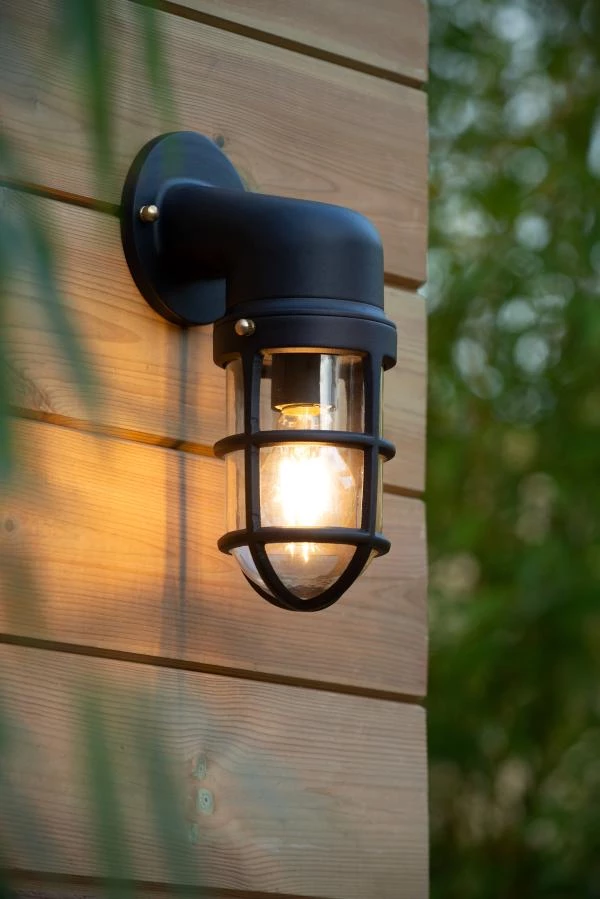 Lucide DUDLEY - Wandlamp Buiten - 1xE27 - IP44 - Zwart - sfeer 2